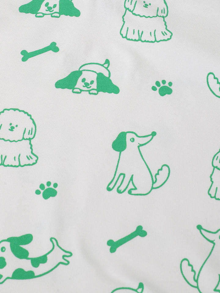 Infant Cotton White and Green Full Sleeve Printed Sets