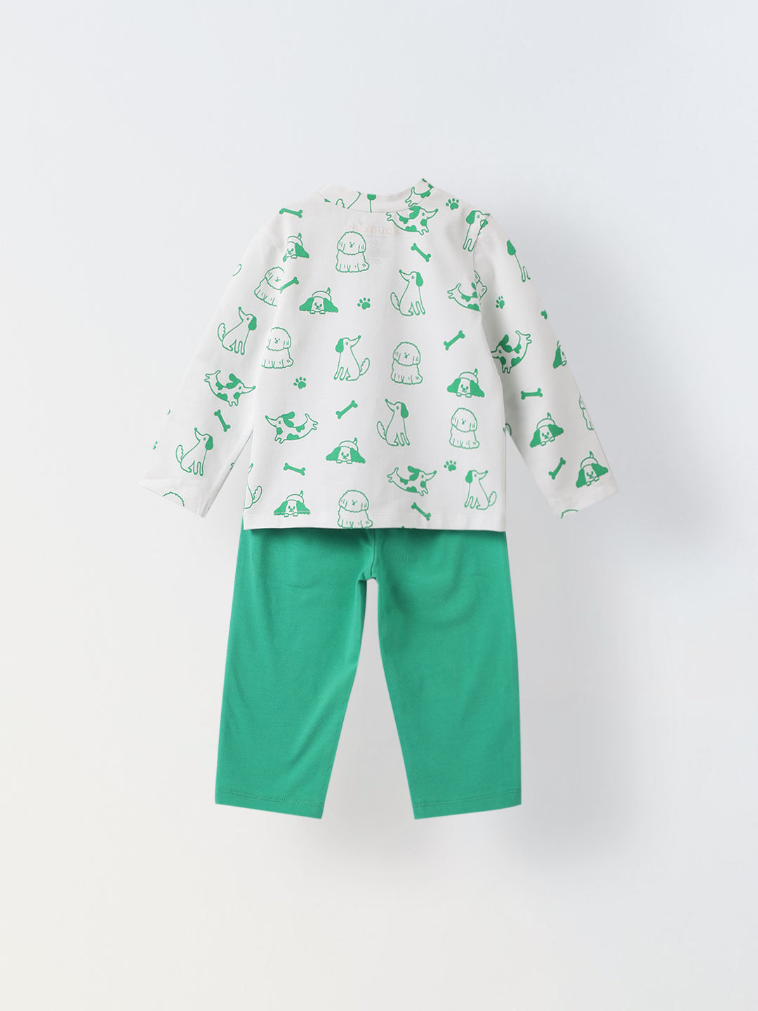 Infant Cotton White and Green Full Sleeve Printed Sets