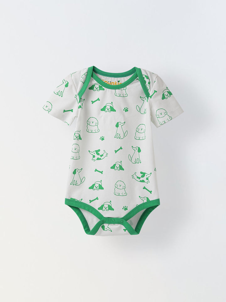 Infant Cotton White Half Sleeve Printed Romper