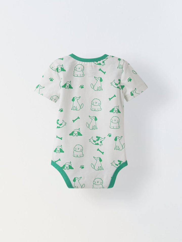Infant Cotton White Half Sleeve Printed Romper