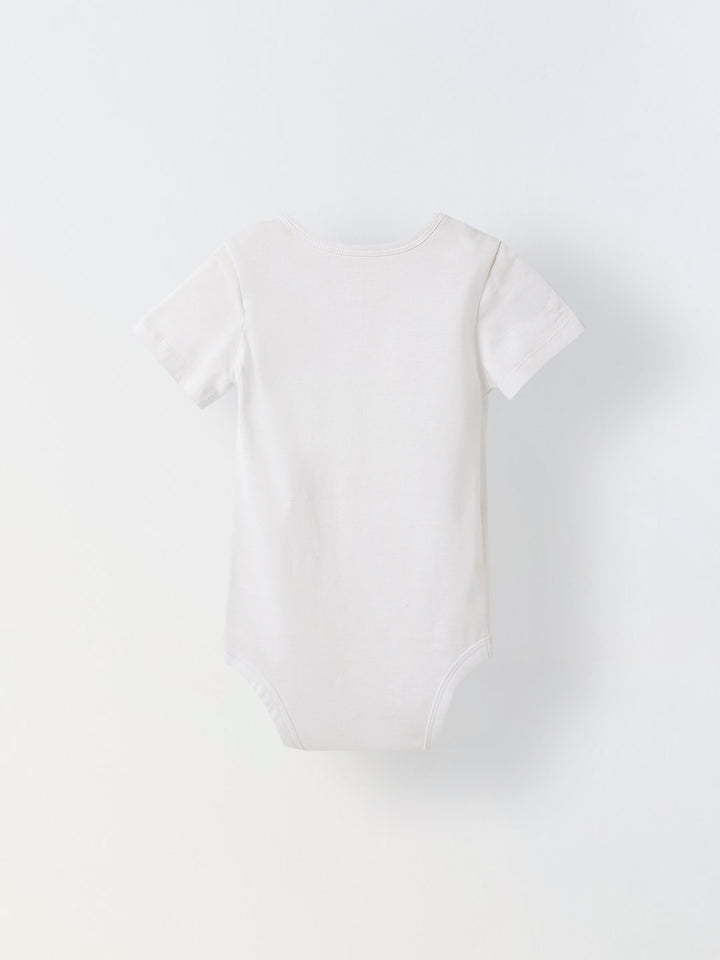 Infant Cotton White Half Sleeve Printed Romper