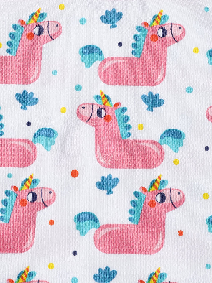 Infant Cotton White Half Sleeve Printed Romper