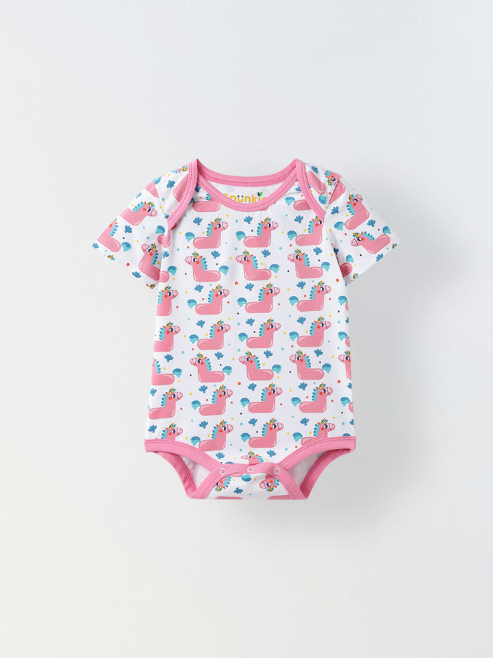 Infant Cotton White Half Sleeve Printed Romper