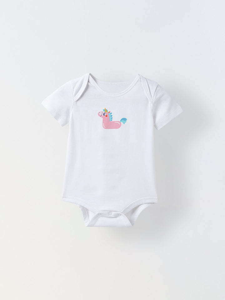 Infant Cotton White Half Sleeve Printed Romper