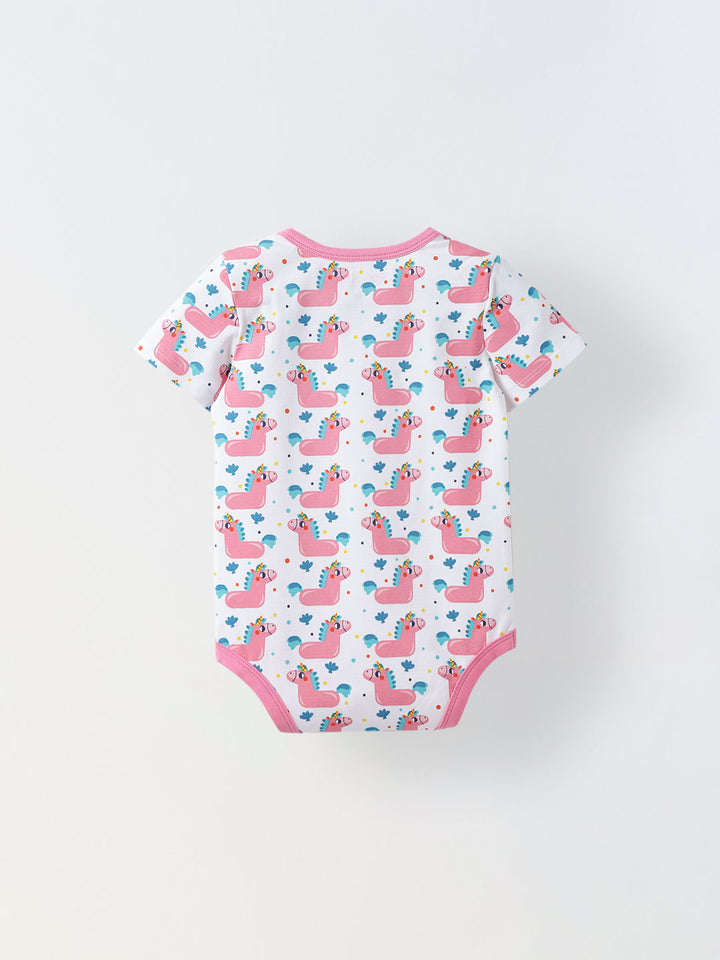 Infant Cotton White Half Sleeve Printed Romper