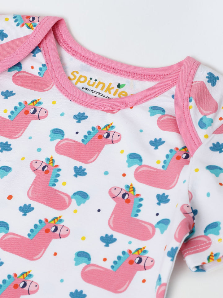 Infant Cotton White Half Sleeve Printed Romper