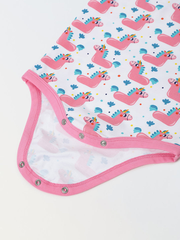 Infant Cotton White Half Sleeve Printed Romper
