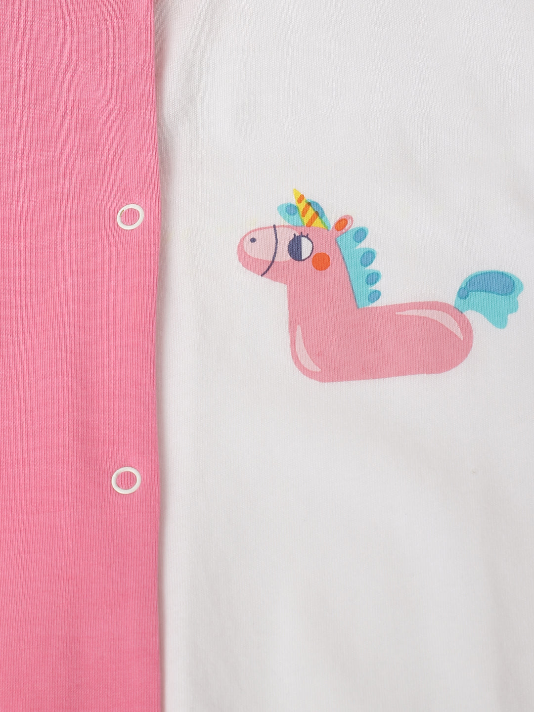 Infant Cotton White and Pink  Full Sleeve Printed Romper