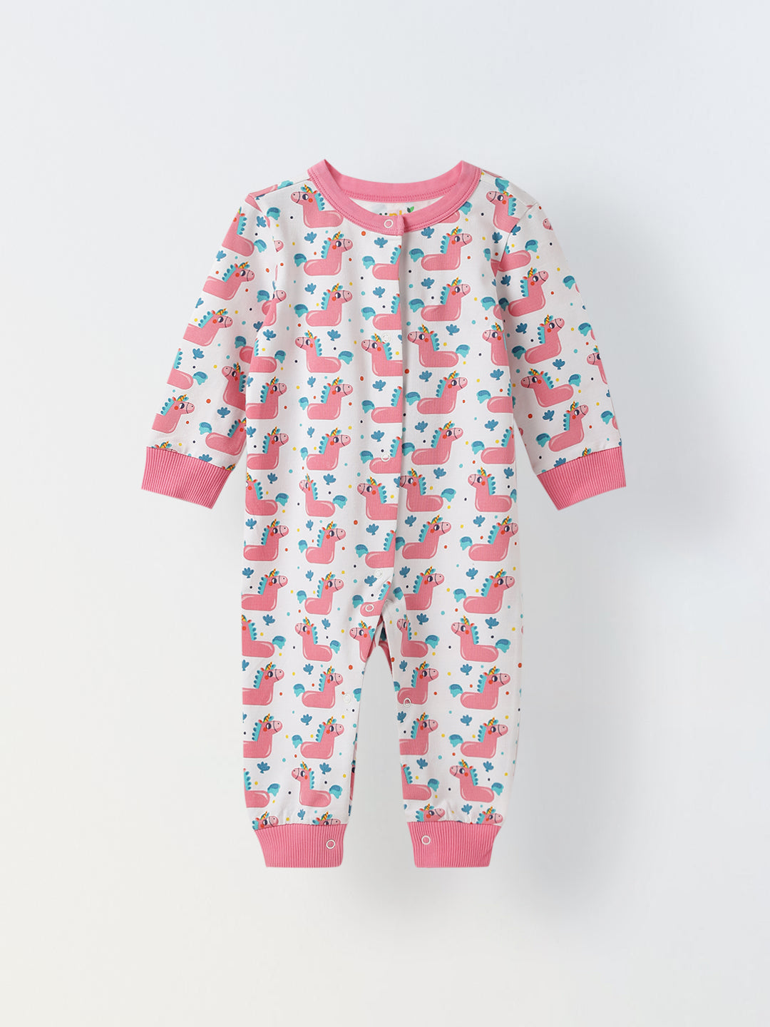 Infant Cotton White Full Sleeve Printed Romper