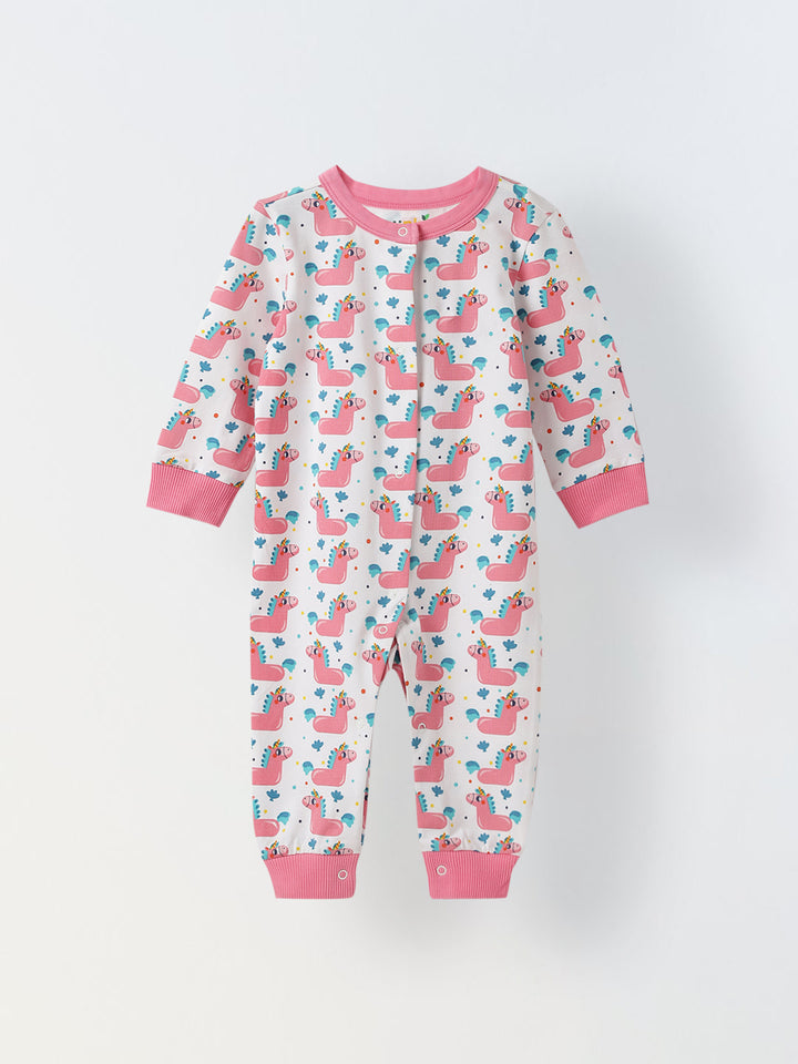 Infant Cotton White Full Sleeve Printed Romper
