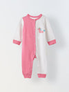 Infant Cotton White and Pink  Full Sleeve Printed Romper