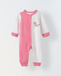 Infant Cotton White and Pink  Full Sleeve Printed Romper