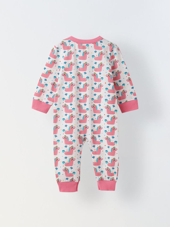Infant Cotton White Full Sleeve Printed Romper
