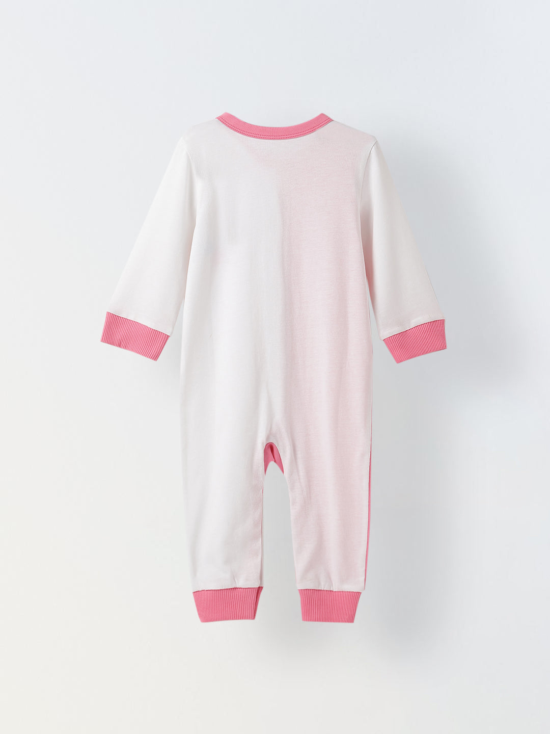 Infant Cotton White and Pink  Full Sleeve Printed Romper
