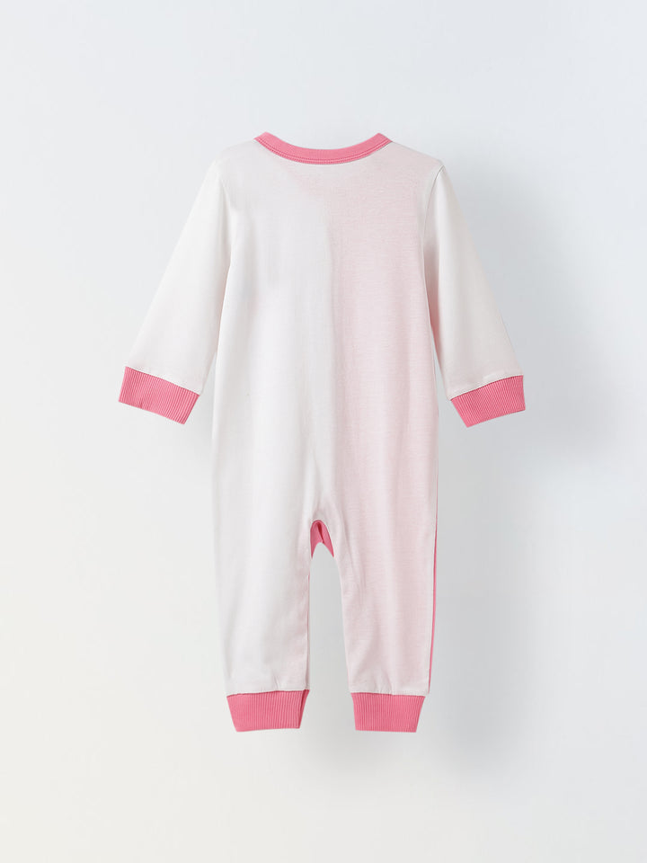Infant Cotton White and Pink  Full Sleeve Printed Romper