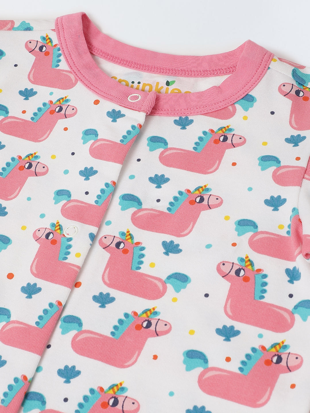 Infant Cotton White Full Sleeve Printed Romper
