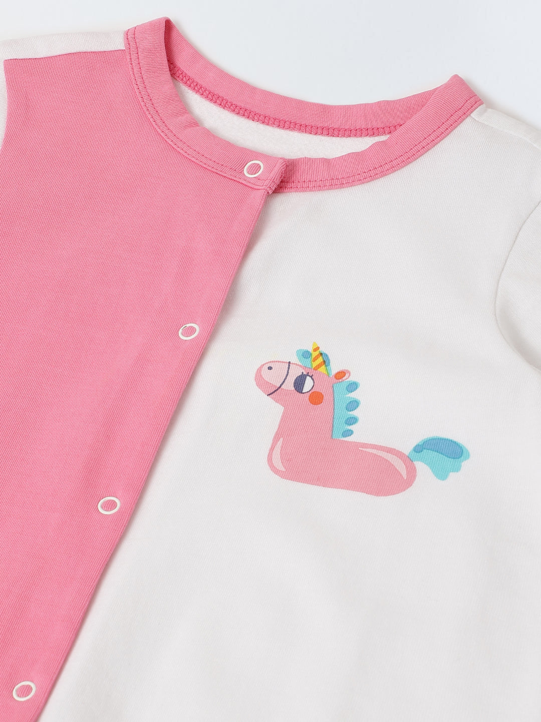 Infant Cotton White and Pink  Full Sleeve Printed Romper