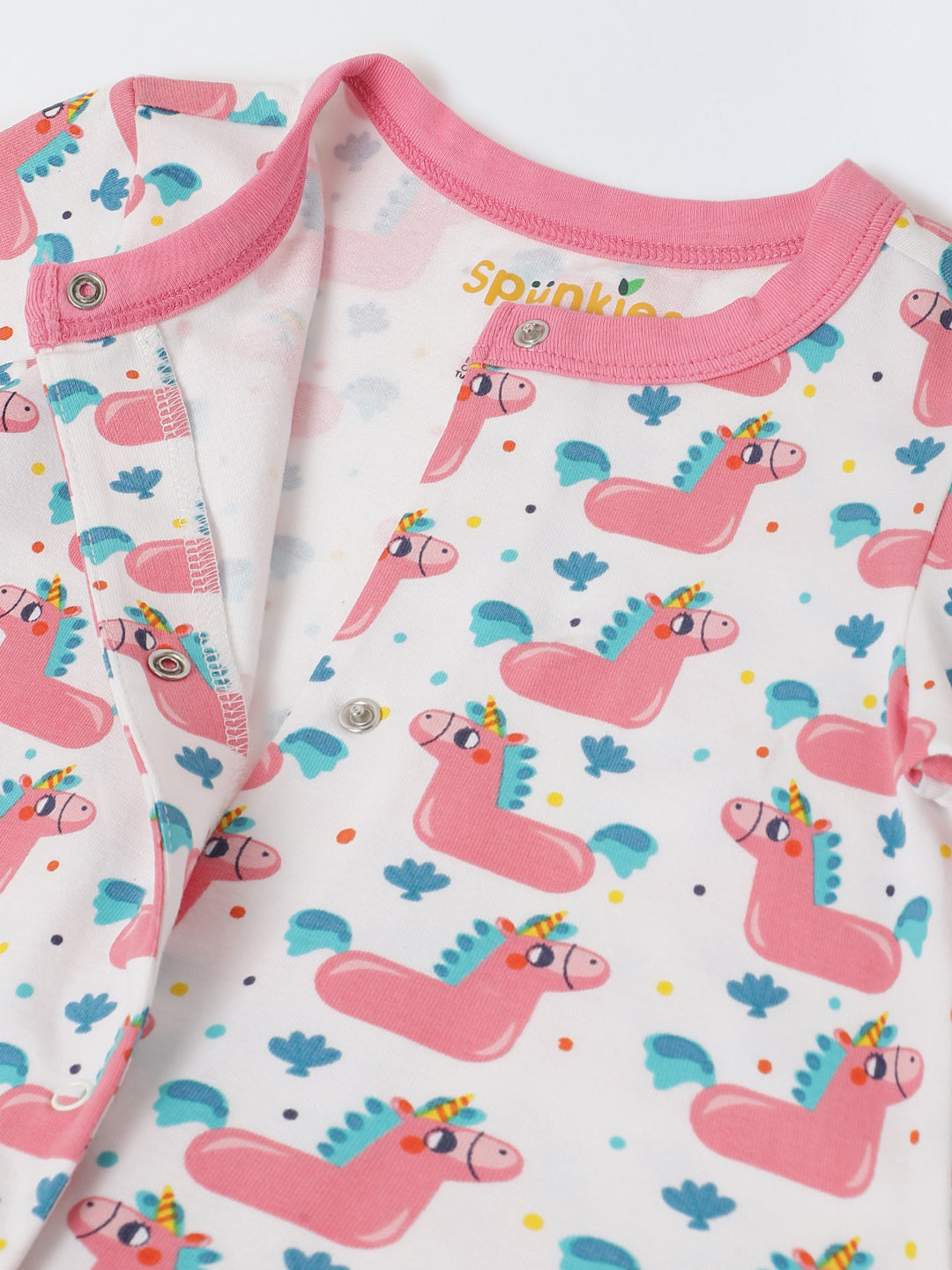 Infant Cotton White Full Sleeve Printed Romper