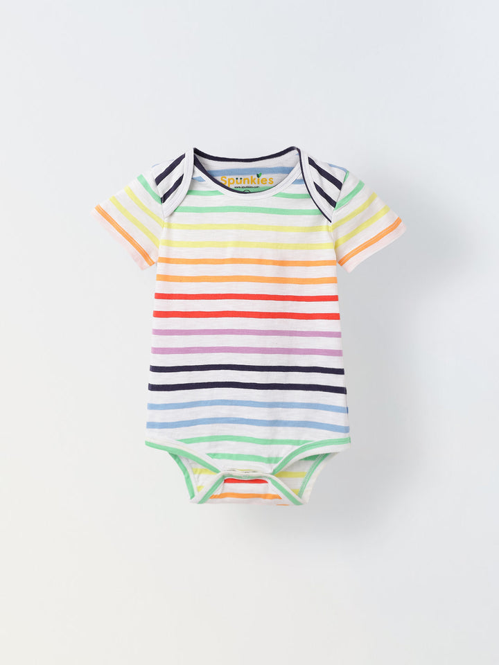 Infant Multicolour Stripe Cotton Round Neck Romper