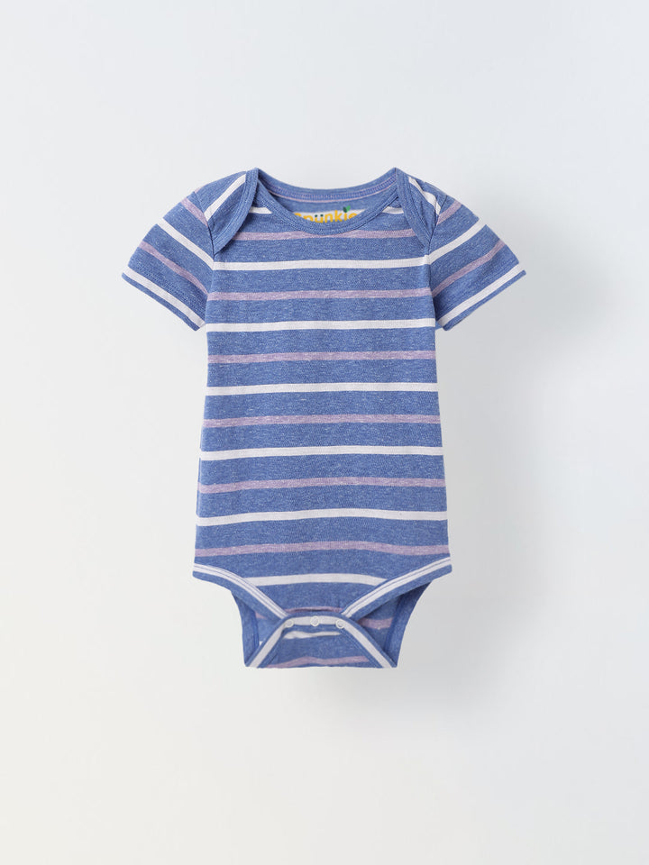 Infant Blue Stripe Cotton Round Neck Romper