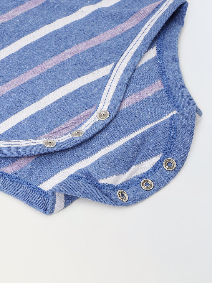 Infant Blue Stripe Cotton Round Neck Romper