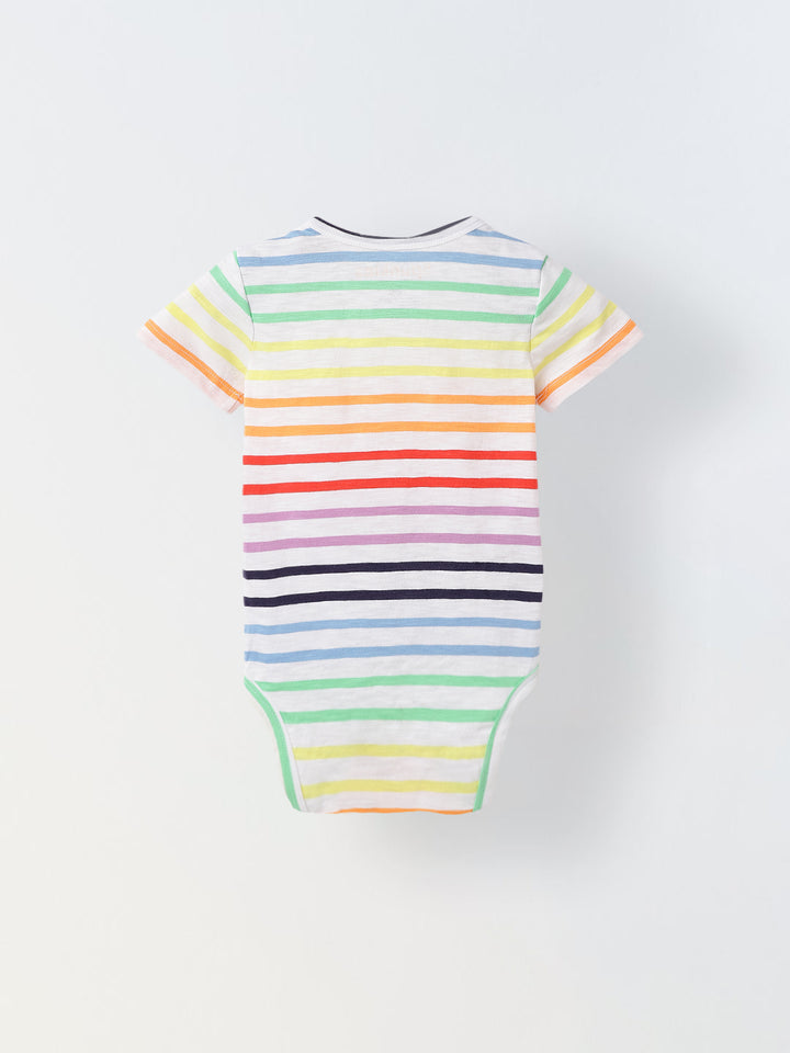 Infant Multicolour Stripe Cotton Round Neck Romper