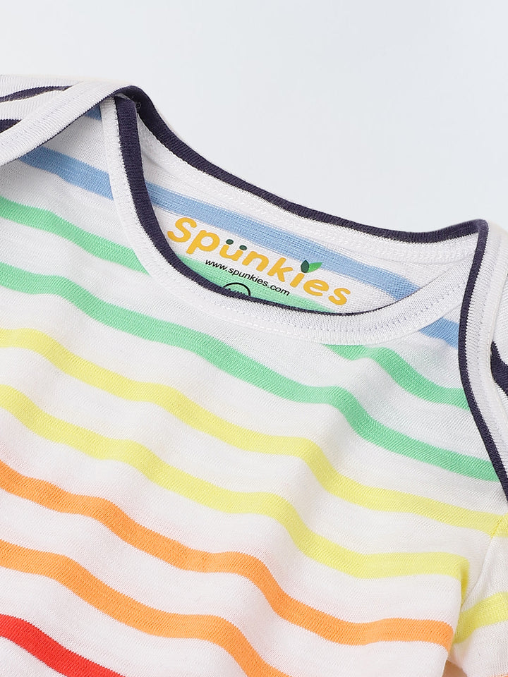 Infant Multicolour Stripe Cotton Round Neck Romper