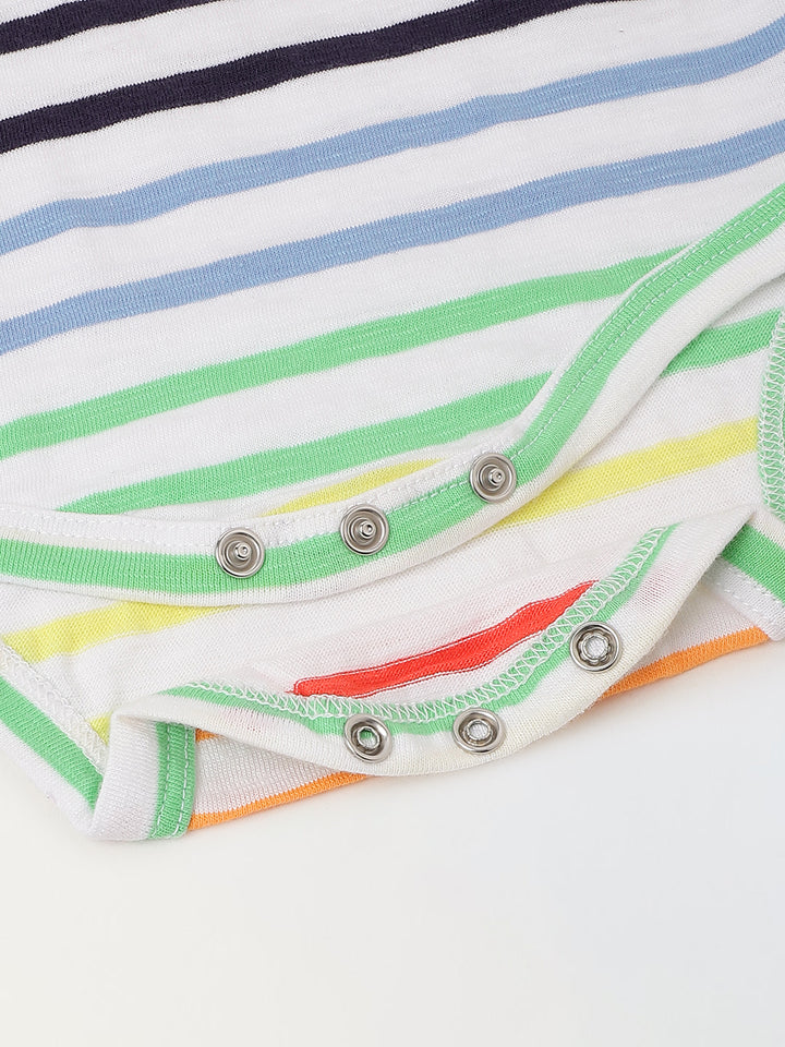 Infant Multicolour Stripe Cotton Round Neck Romper