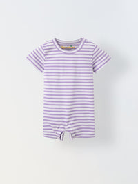 Infant White Stripe Cotton Round-Neck Romper