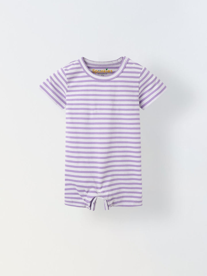 Infant White Stripe Cotton Round Neck Romper