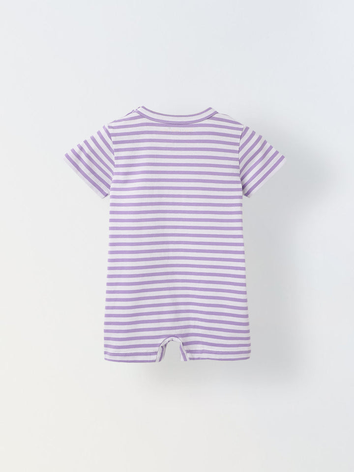 Infant White Stripe Cotton Round Neck Romper