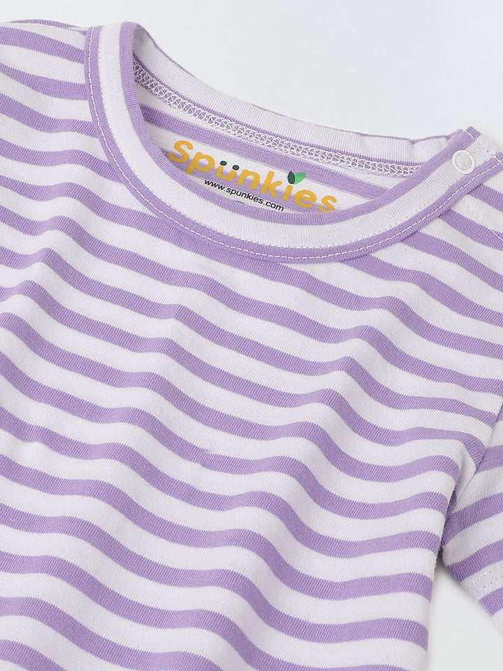 Infant White Stripe Cotton Round Neck Romper