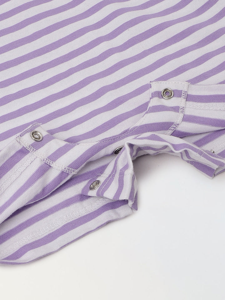 Infant White Stripe Cotton Round Neck Romper