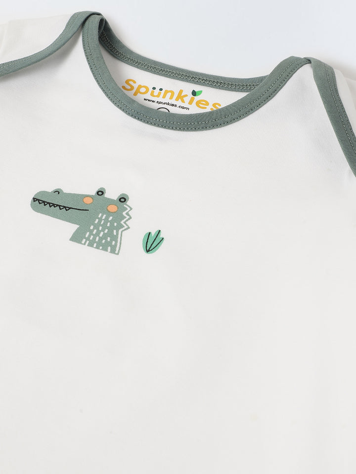 Infant Cotton White Half Sleeve Printed Romper