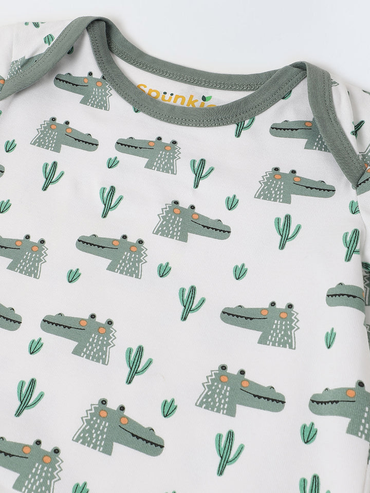 Infant Cotton White Half Sleeve Printed Romper