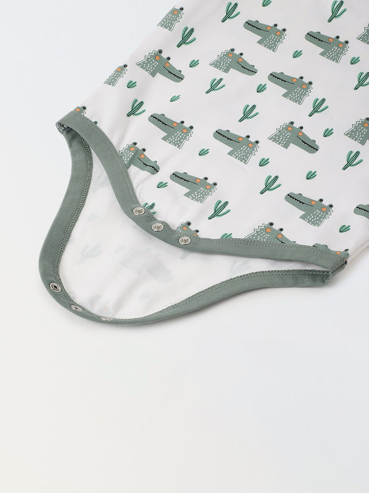 Infant Cotton White Half Sleeve Printed Romper