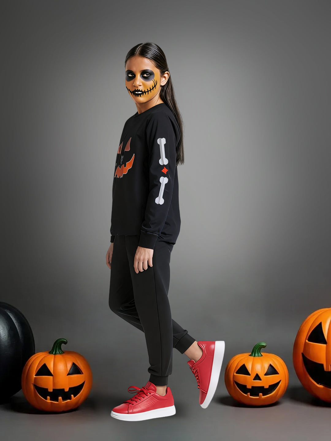 Girls Black Jack-o'-Lantern Printed Sweatshirt
