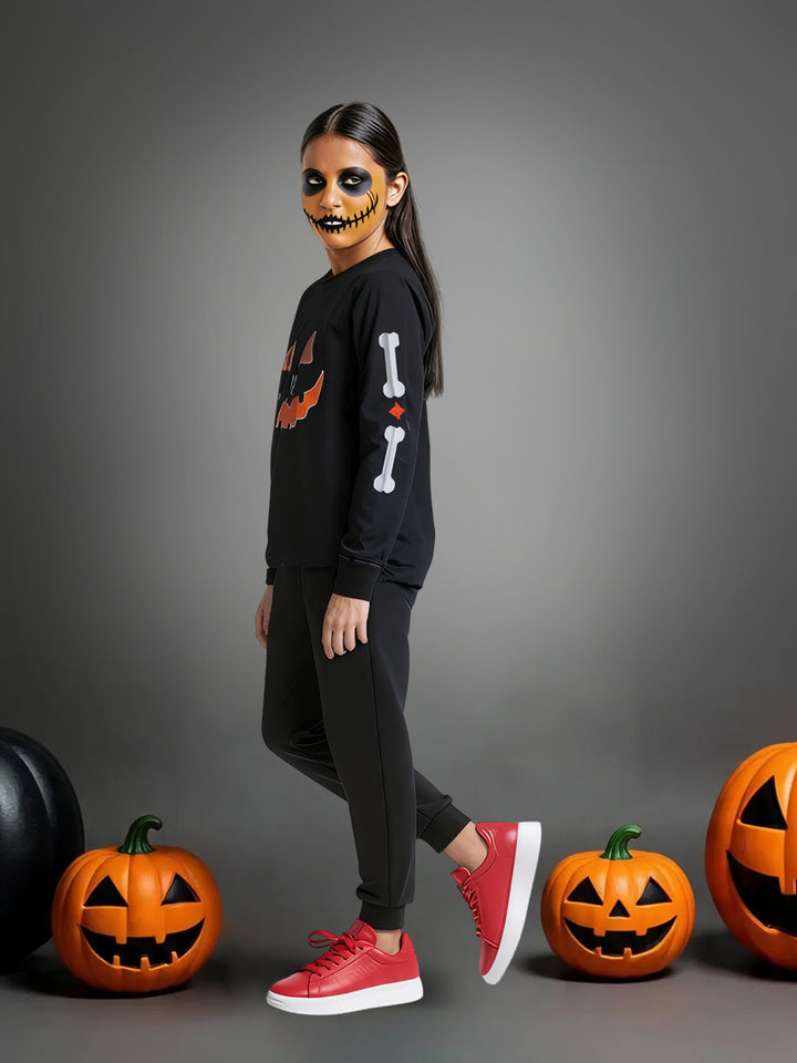 Girls Black Jack-o'-Lantern Printed Sweatshirt