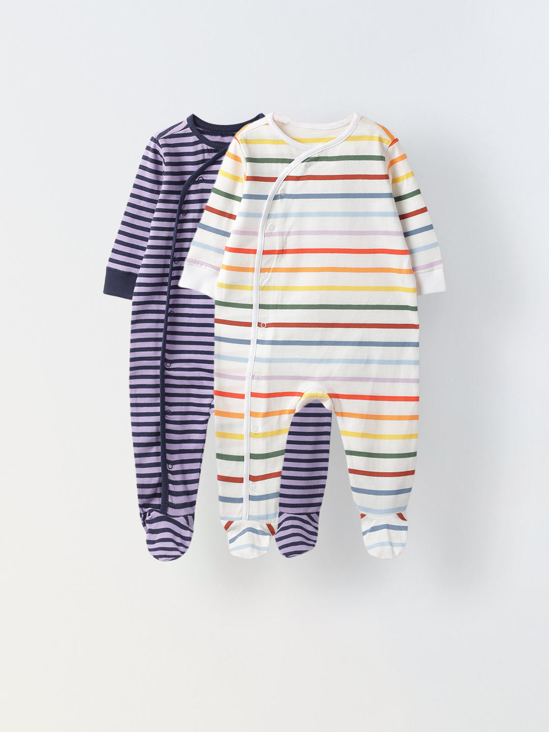 Pack of 2 Infant Cotton White/Purple Striped  Full Body Romper