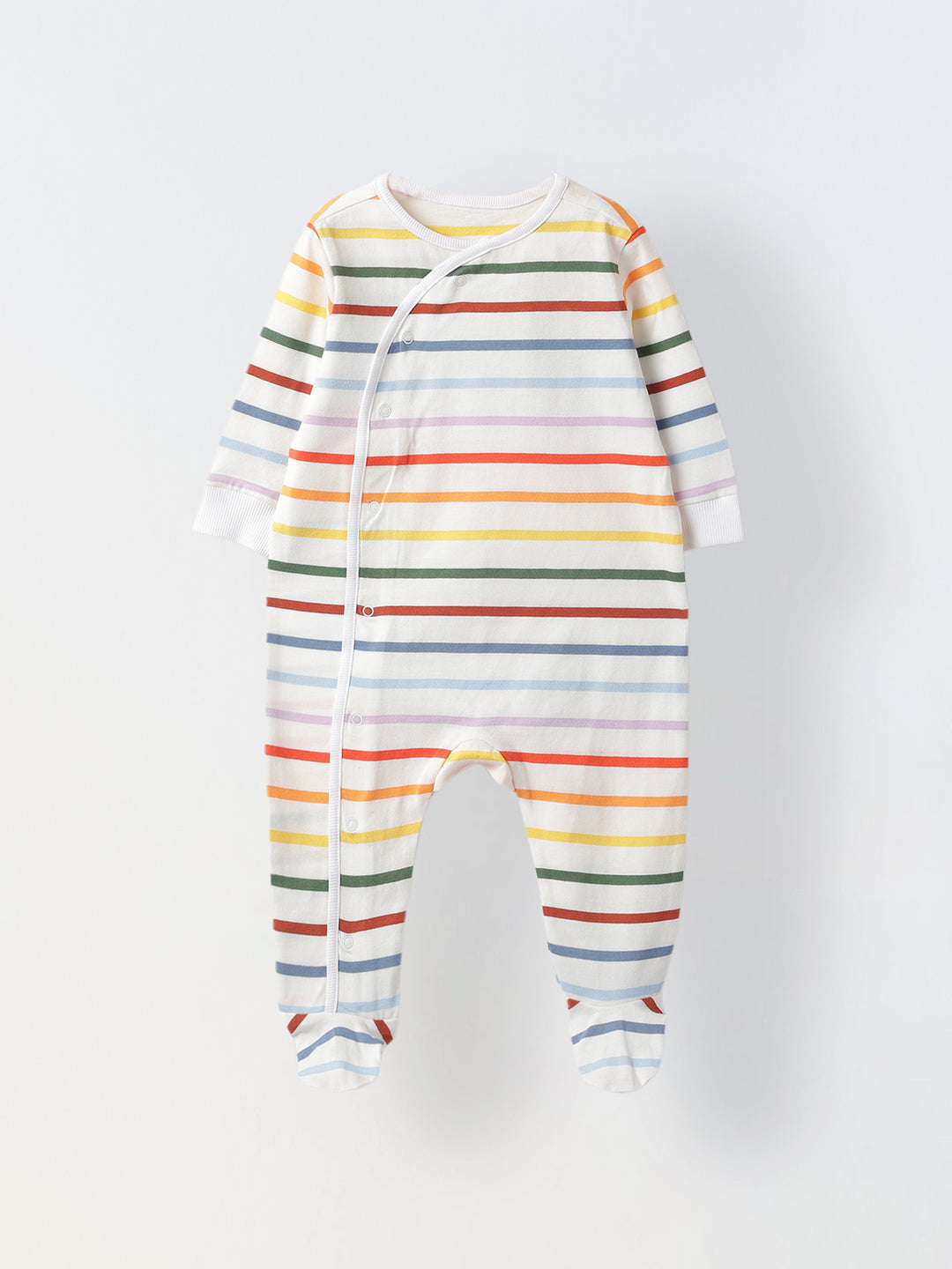 Infant Cotton White Full Body Striped Romper