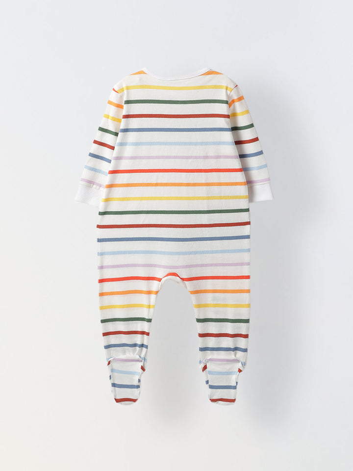 Infant Cotton White Full Body Striped Romper