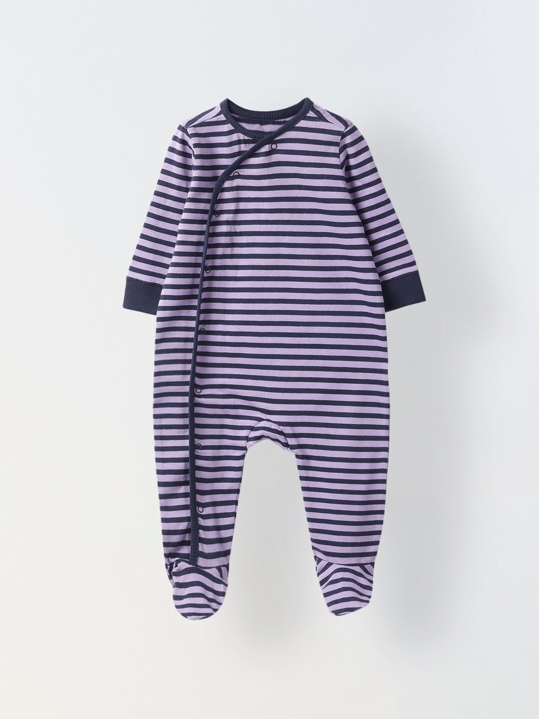 Infant Cotton Purple Full Body Striped Romper