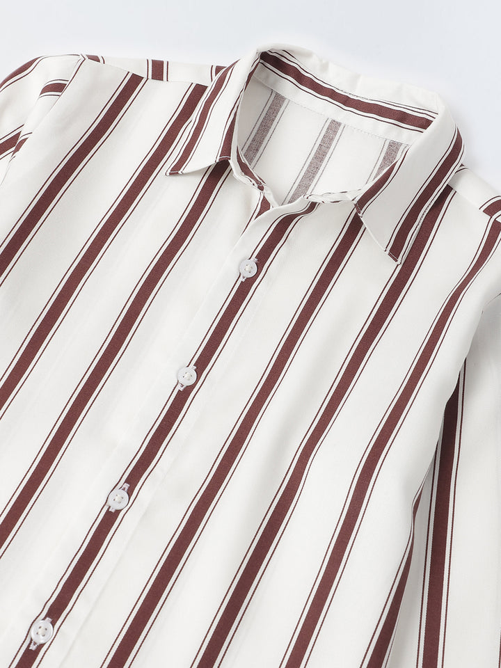 Boys White Viscose Full Sleeve Stripe Shirt