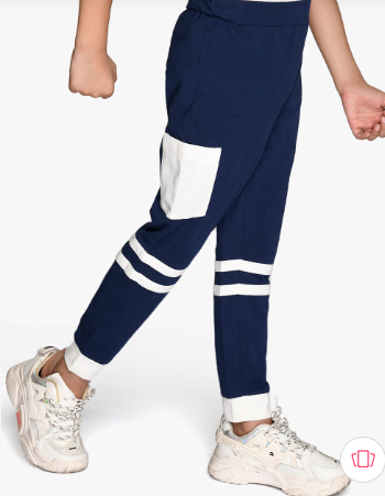 Boys Navy Blue Solid Organic Cotton Joggers
