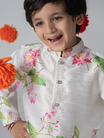 Printed White Kurta Set For Boys