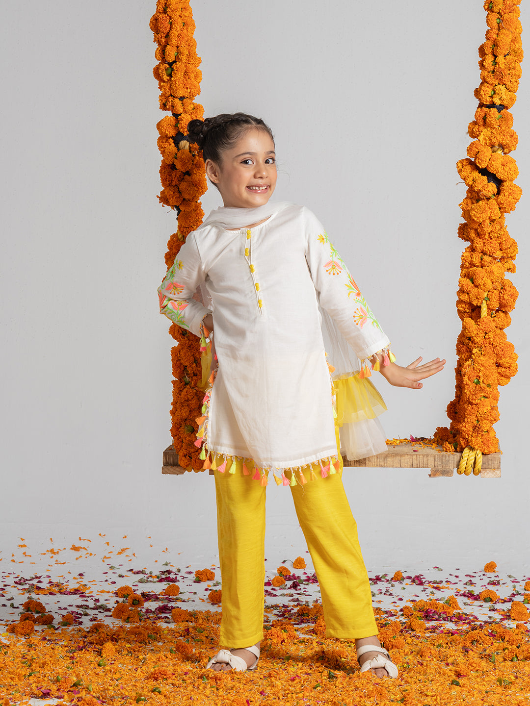 White Kurta Set With Dupatta for Girls