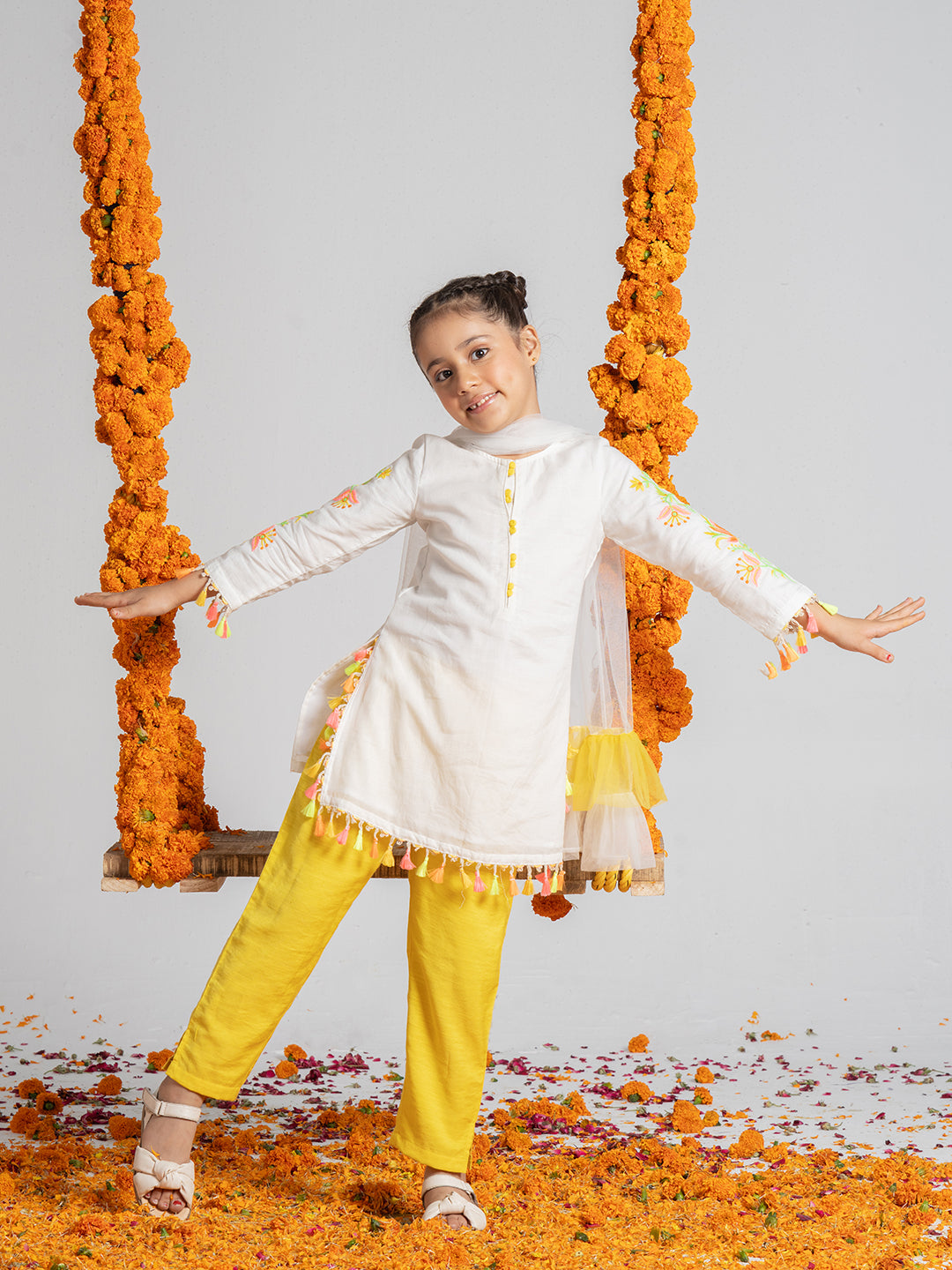 White Kurta Set With Dupatta for Girls