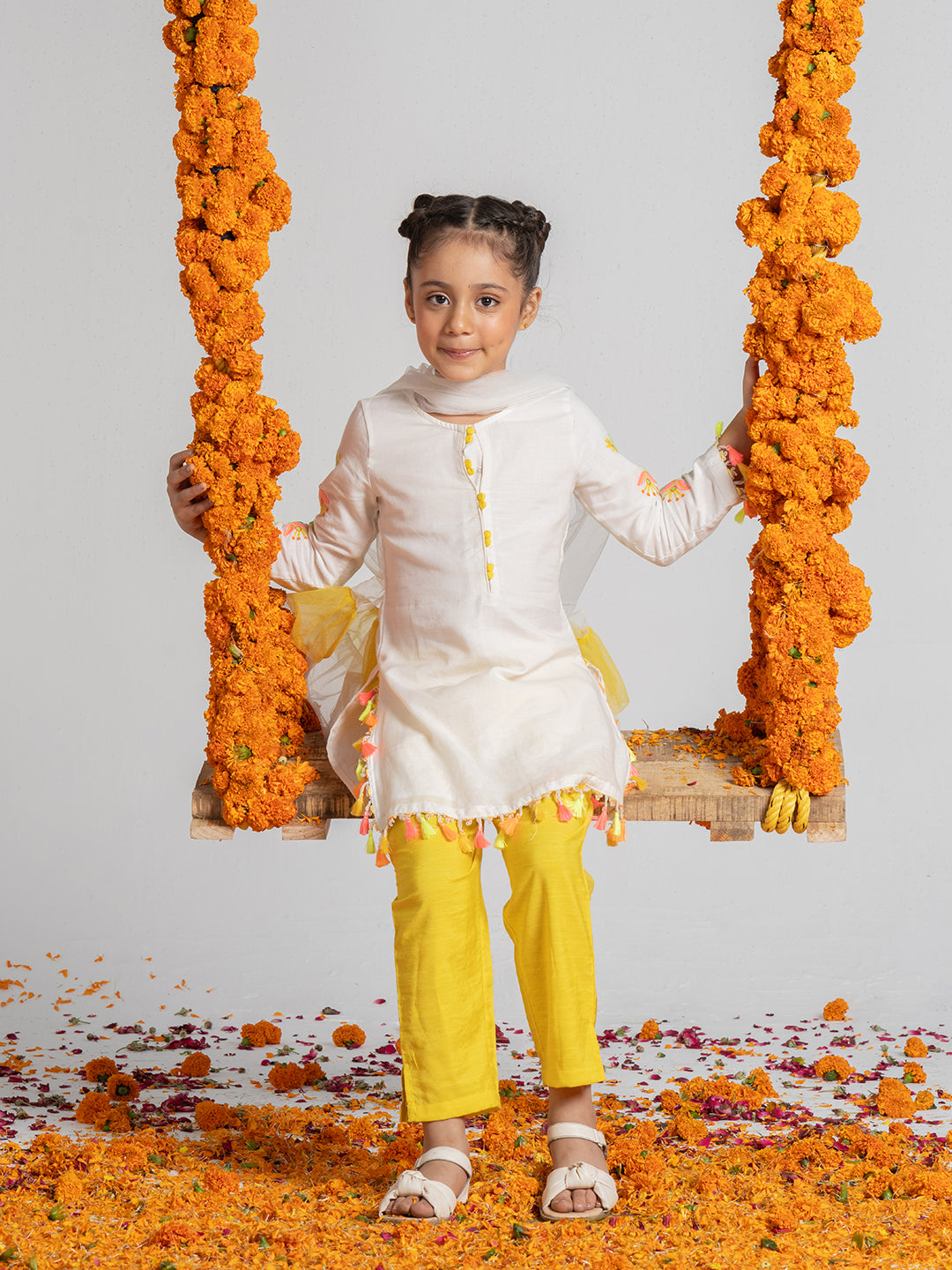 White Kurta Set With Dupatta for Girls