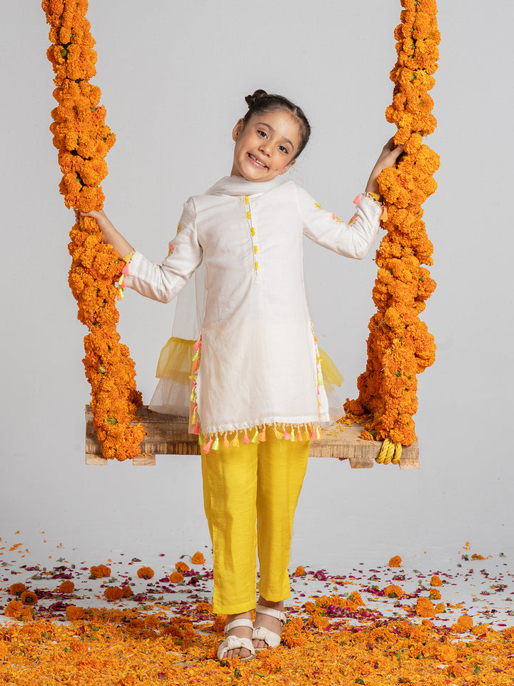 White Kurta Set With Dupatta for Girls