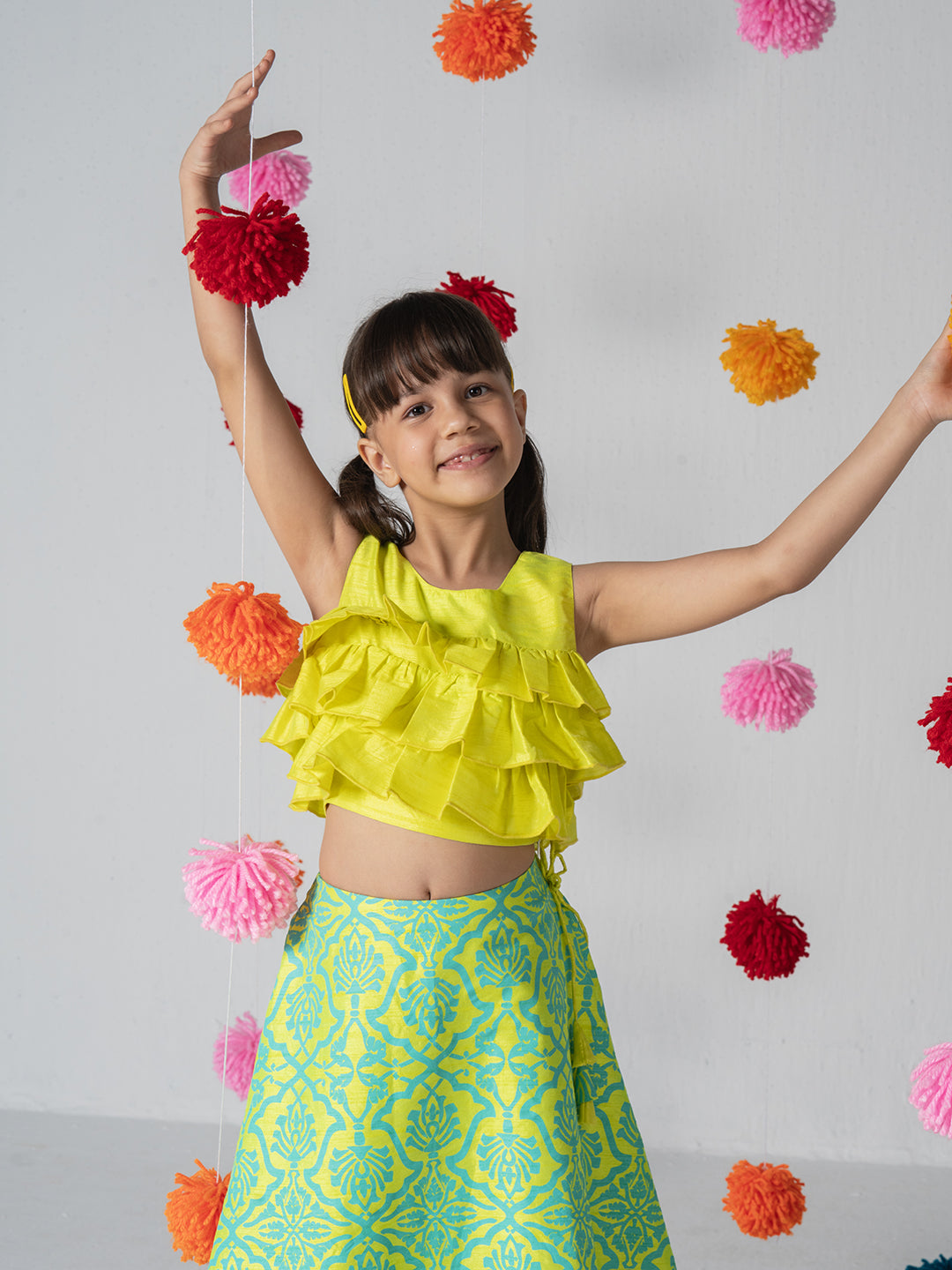 Multi-layered Top And Skirt Set With Dupatta for Girls